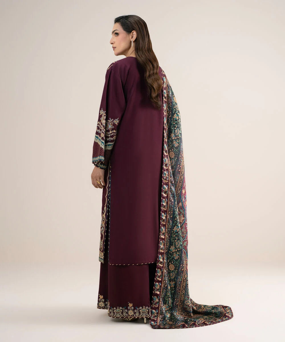 3 Piece - Embroidered Raw Silk Suit
