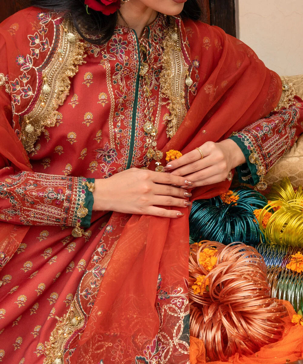 3 Piece - Embroidered Silk Suit