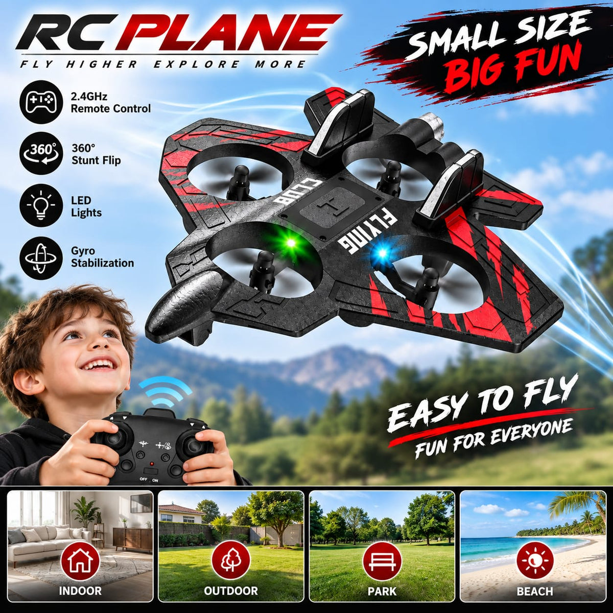 RC Plane 360° Stunt Flip Remote Control Aircraft with LED Lights & Gyro Stabilization
