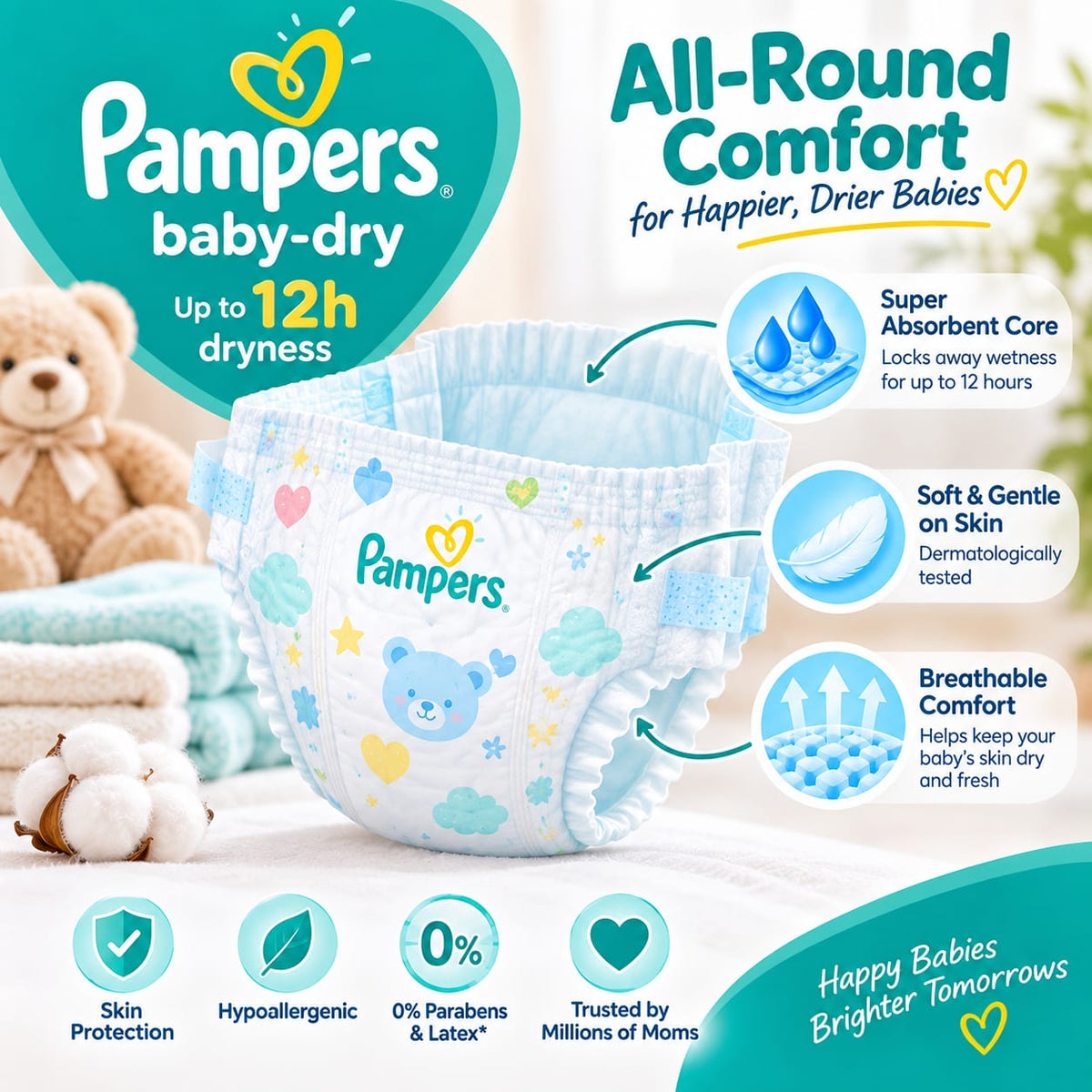 Premium Baby Diapers – Ultra Soft, Super Absorbent & Leak Protection