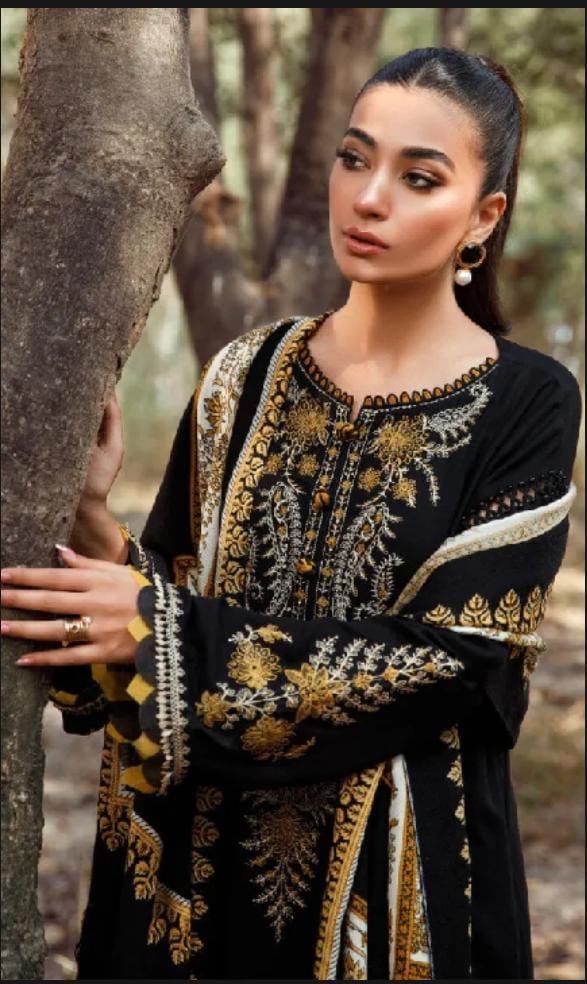 Women Unstitched 3 Piece Embroidered Dhanak Suit for Women | Winter Collection with Shawl