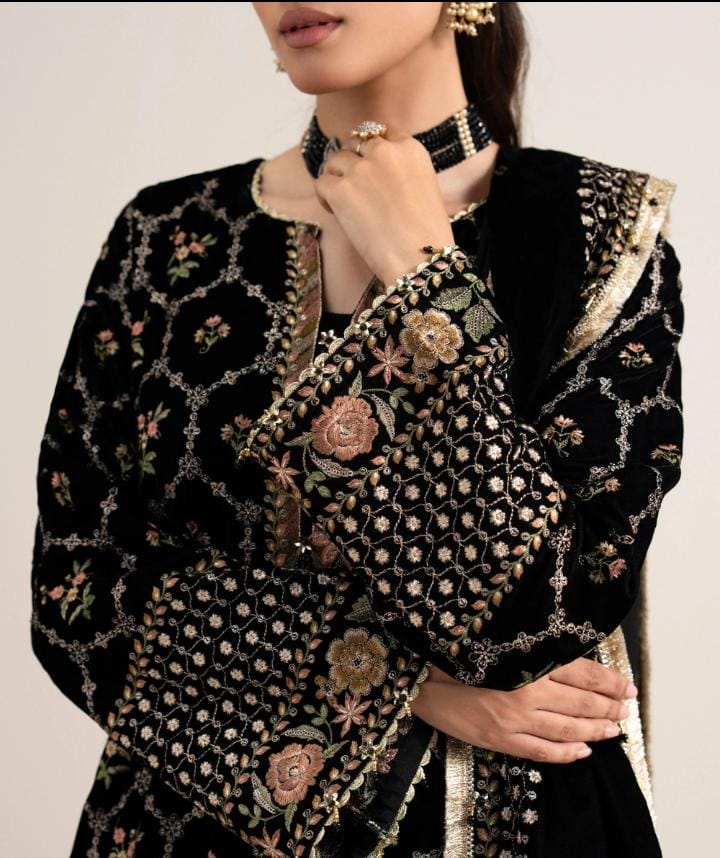 3 PIECE EMBROIDERED VELVET SUIT
