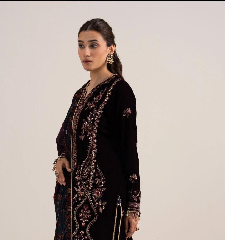 3 Piece - Embroidered Velvet Suit