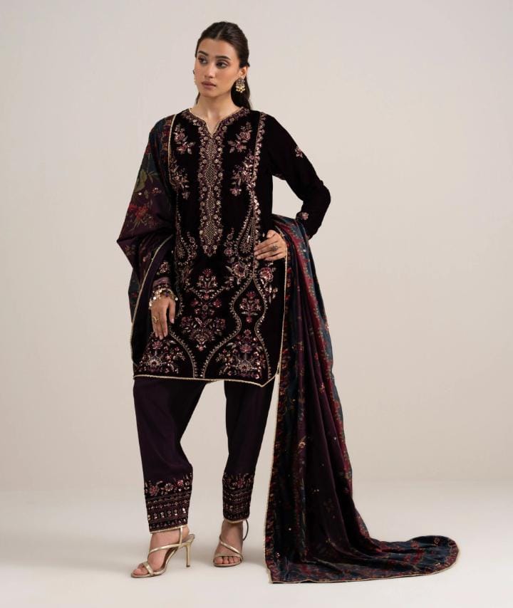 3 Piece - Embroidered Velvet Suit
