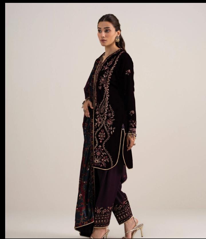 3 Piece - Embroidered Velvet Suit