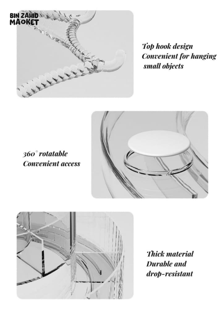 ELEGANT ROTATING COSMETIC STAND – MULTI-TIER MAKEUP HOLDER WITH CRYSTAL UMBRELLA TOP
