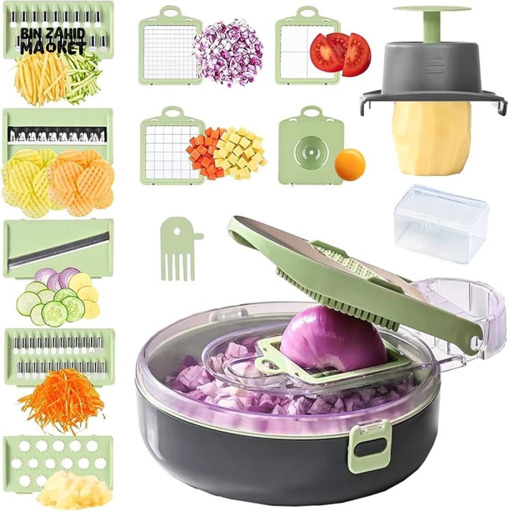 VEGETABLE CHOPPER & SLICER WITH DRAINING BASKET – ASSORTED COLORS