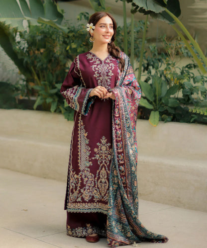 3 Piece - Embroidered Raw Silk Suit