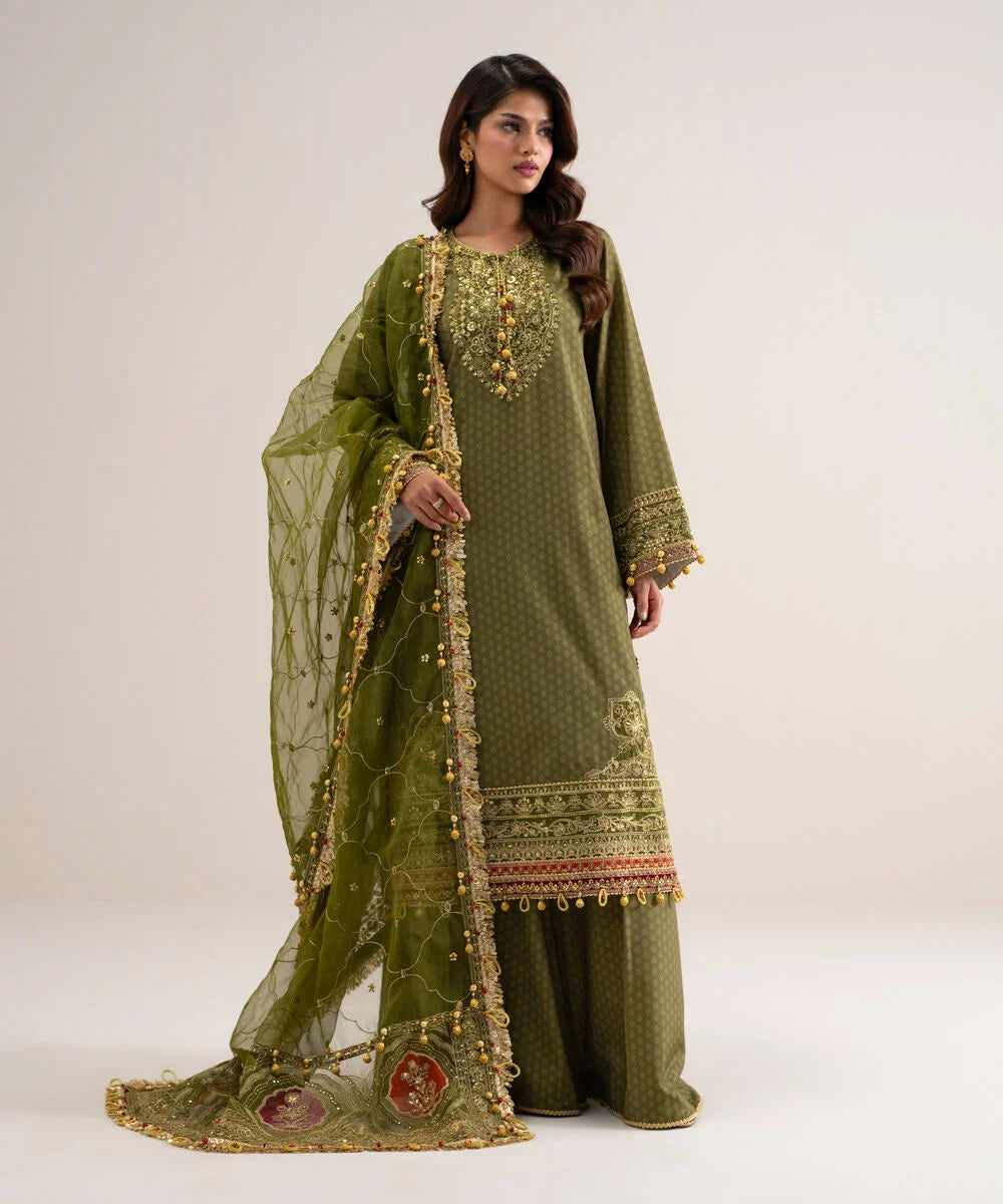 3 Piece - Embroidered Silk Suit