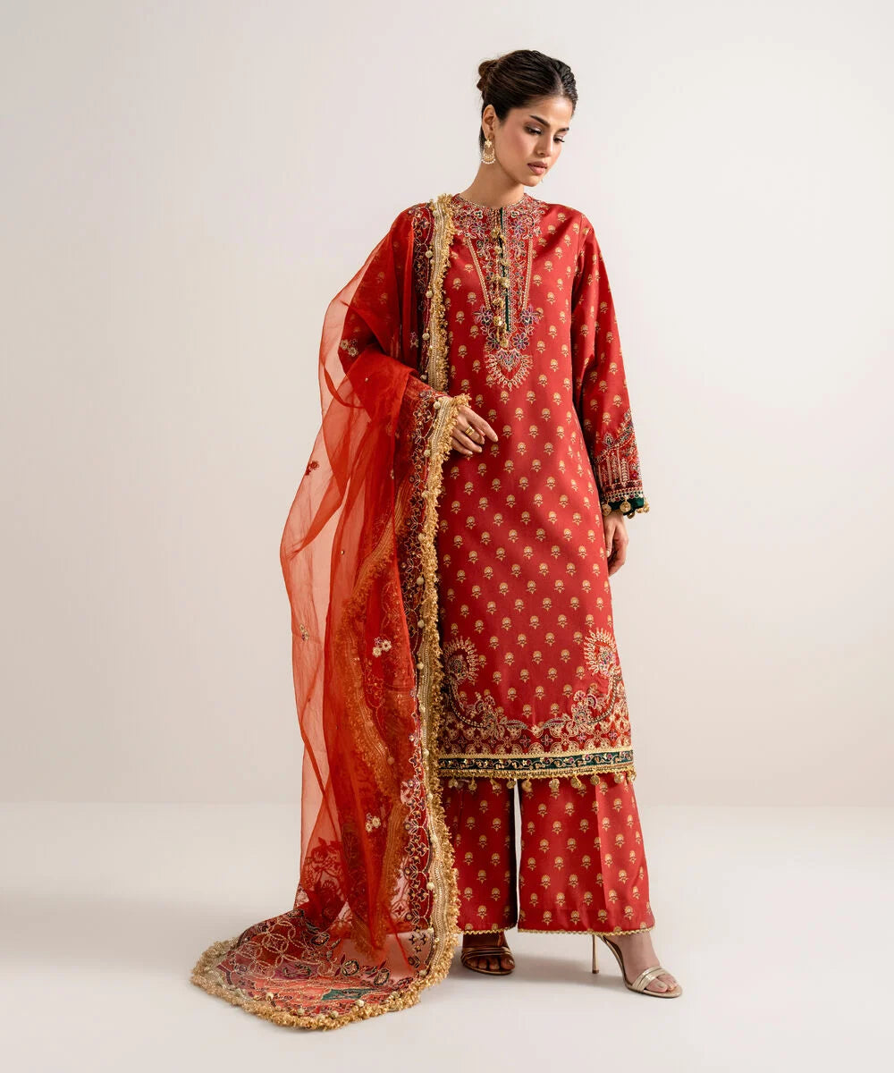 3 Piece - Embroidered Silk Suit