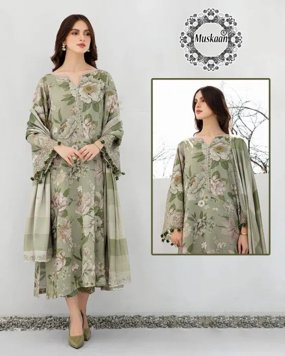 ATS Collection Launched Premium Allover Digital Printed Unstittiched 3-Piece Swiss Lawn Suit with Luxury Dupatta Stuff on Taarkashi Lawn -Silk-Chiffon-Diamond and Organza