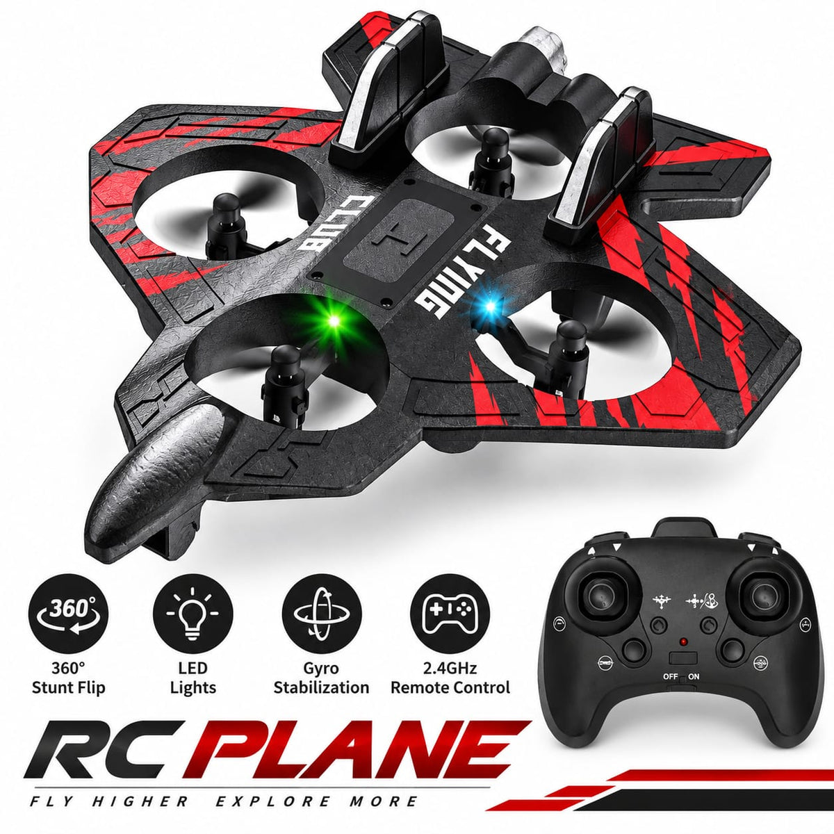 RC Plane 360° Stunt Flip Remote Control Aircraft with LED Lights & Gyro Stabilization