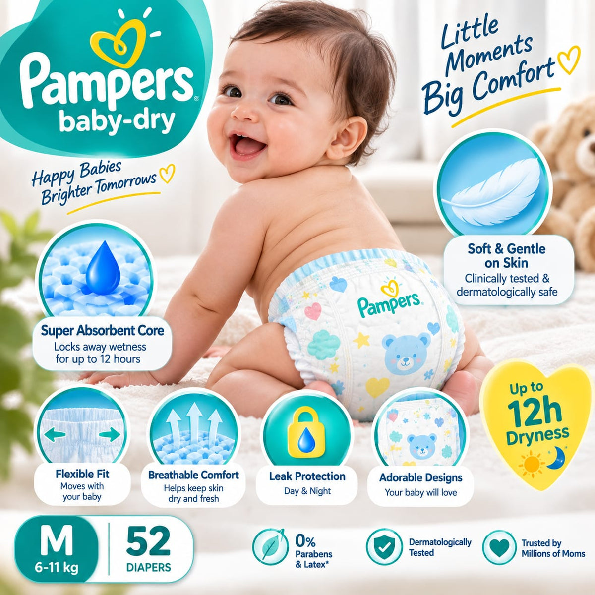 Premium Baby Diapers – Ultra Soft, Super Absorbent & Leak Protection
