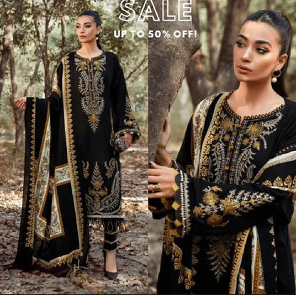 Women Unstitched 3 Piece Embroidered Dhanak Suit for Women | Winter Collection with Shawl