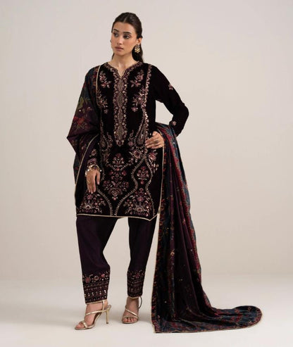3 Piece - Embroidered Velvet Suit