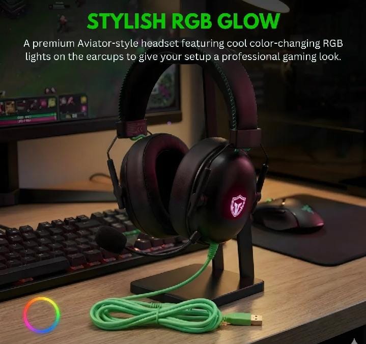 Black Shark V2 RGB Gaming Headset with Mic – Noise Cancelling & LED Lights