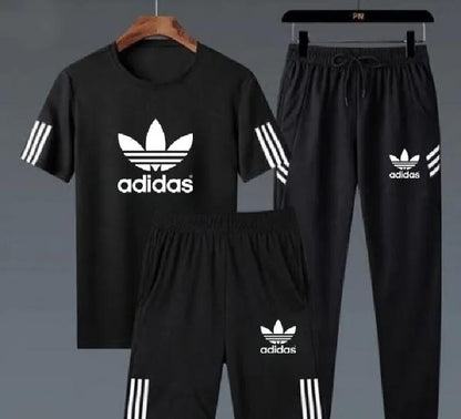 Men’s 3-Piece Sports Tracksuit – T-Shirt & 2 Jogger Pants Set